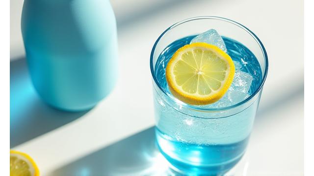 Glass of water with lemon slices next to a smart water bottle
