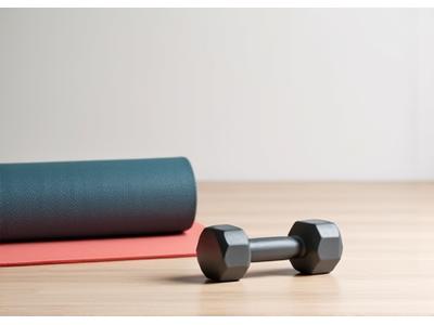 Compact home fitness equipment, like resistance bands and light weights
