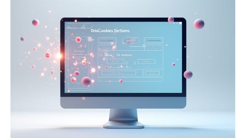 Digital representation of cookies and data flow, with privacy controls on a screen.